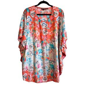 Tolani Collection Narissa Poppy Floral Print Caftan Boho Tunic Top Size L